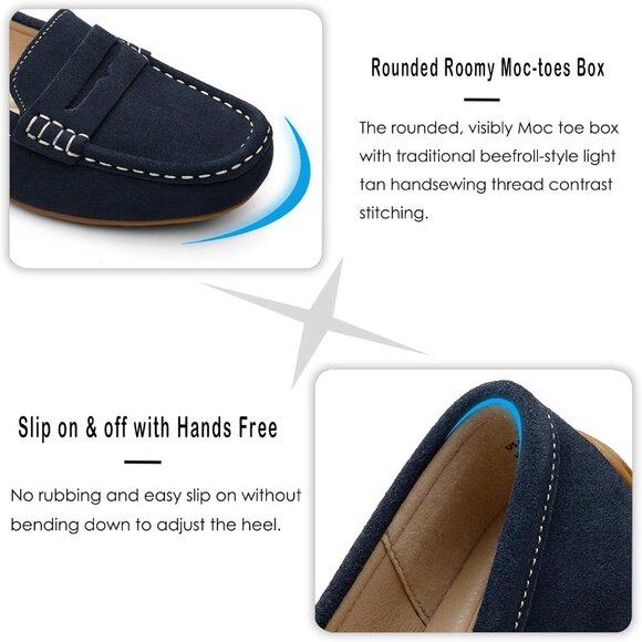 Kordal Women's Navy Suede Gold Accent Buckle Slip-Ons Walking Flats Loafers - Picture 5 of 9